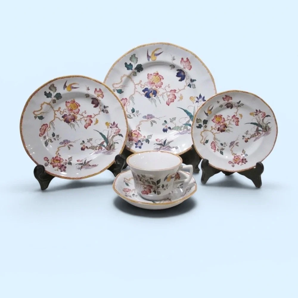 Wedgwood Devon Rose Georgetown Chinoiserie Japonesque England Floral Bird 5pc